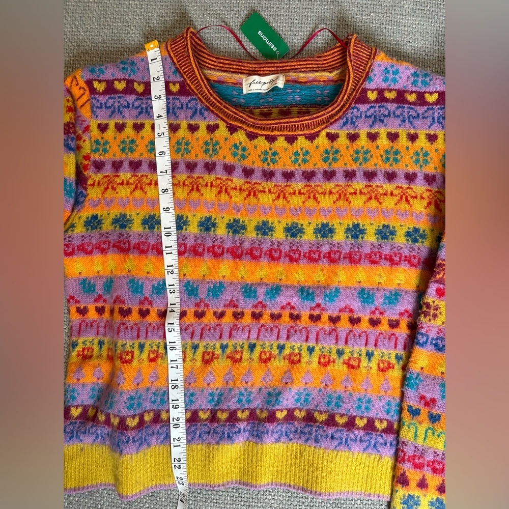 Free People Favorite Things Wool Sweater Bright Confetti Jacquard Knit Size L - Picture 7 of 16